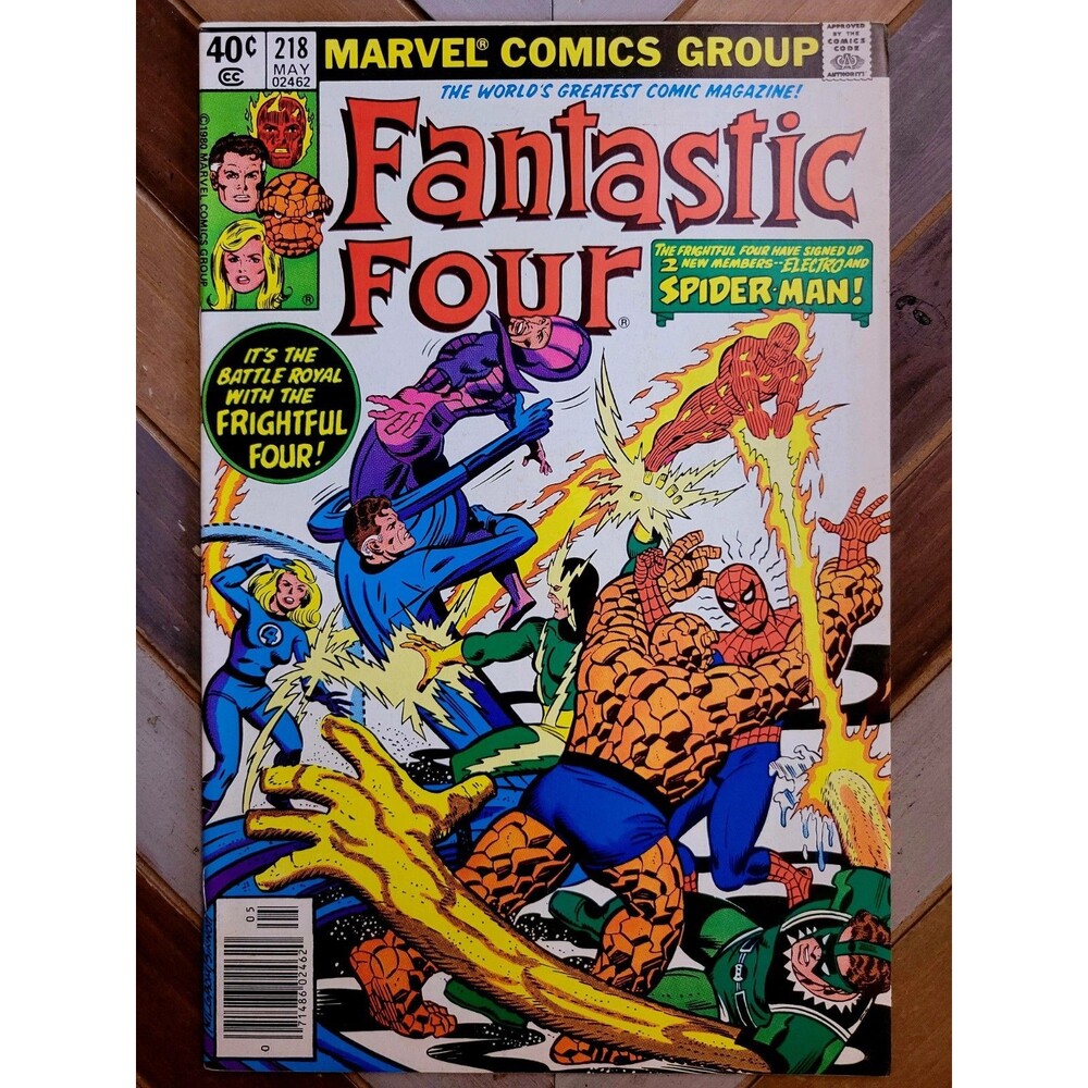 Fantastic Four #218 (Marvel 1980) Newsstand Copy w/ Spider-Man! John Byrne (7.0)